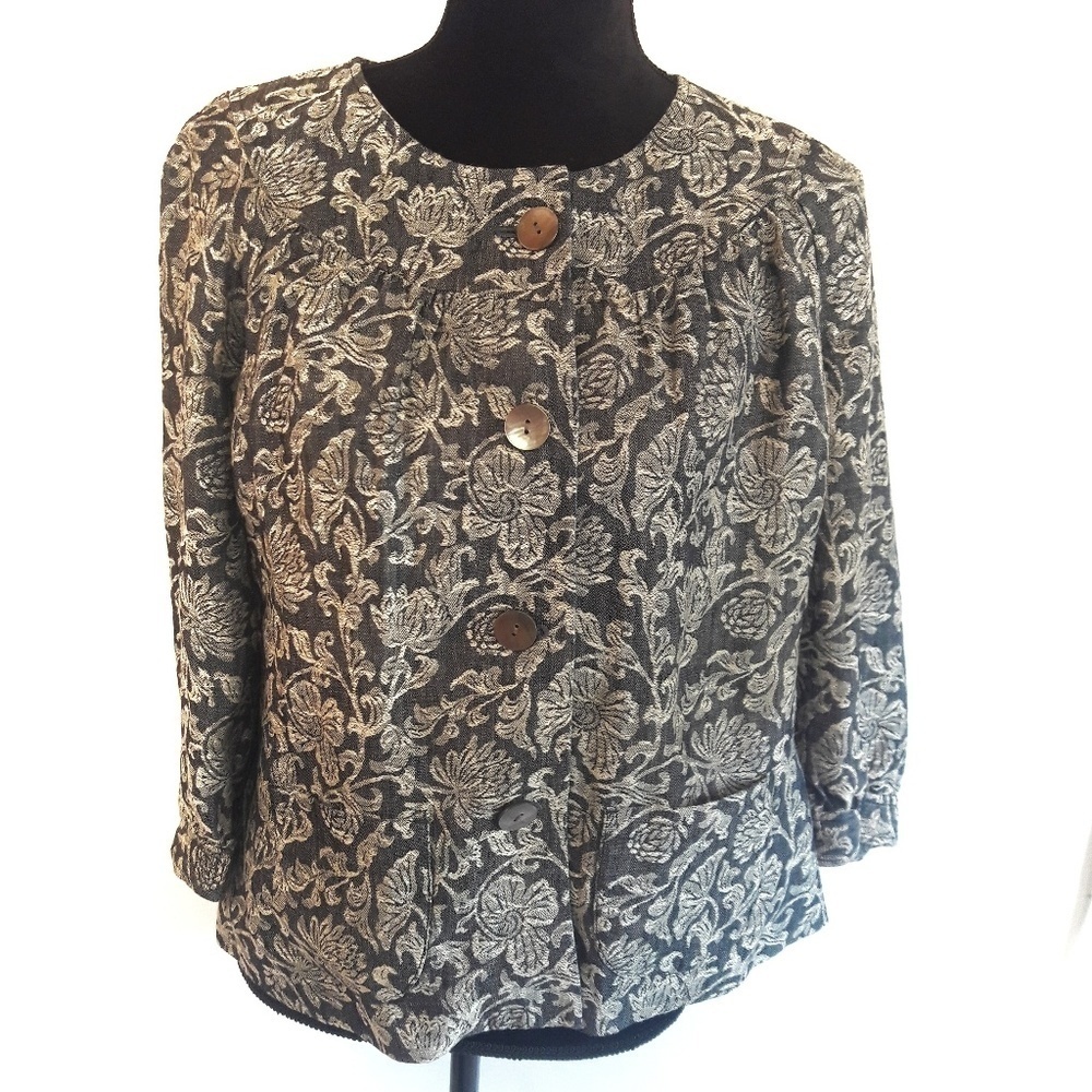 J. Jill Linen Blend Floral Cardigan Button Jacket